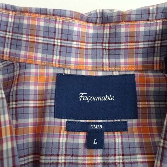 Faconnable Club Long Sleeve Blue Orange Plaid Button Down Shirt Men Size L - Picture 6 of 11